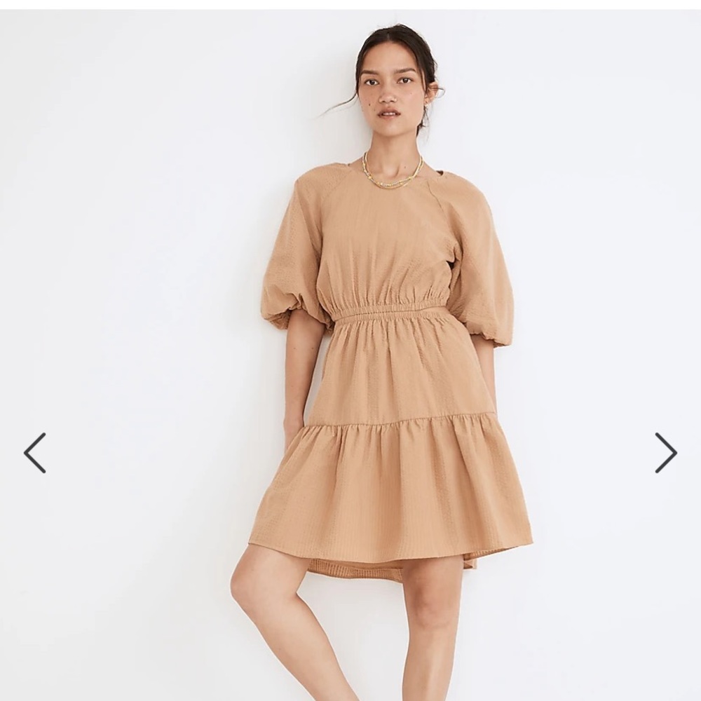 Madewell Seersucker Puff Sleeve Cutout Mini Dress, Size XL